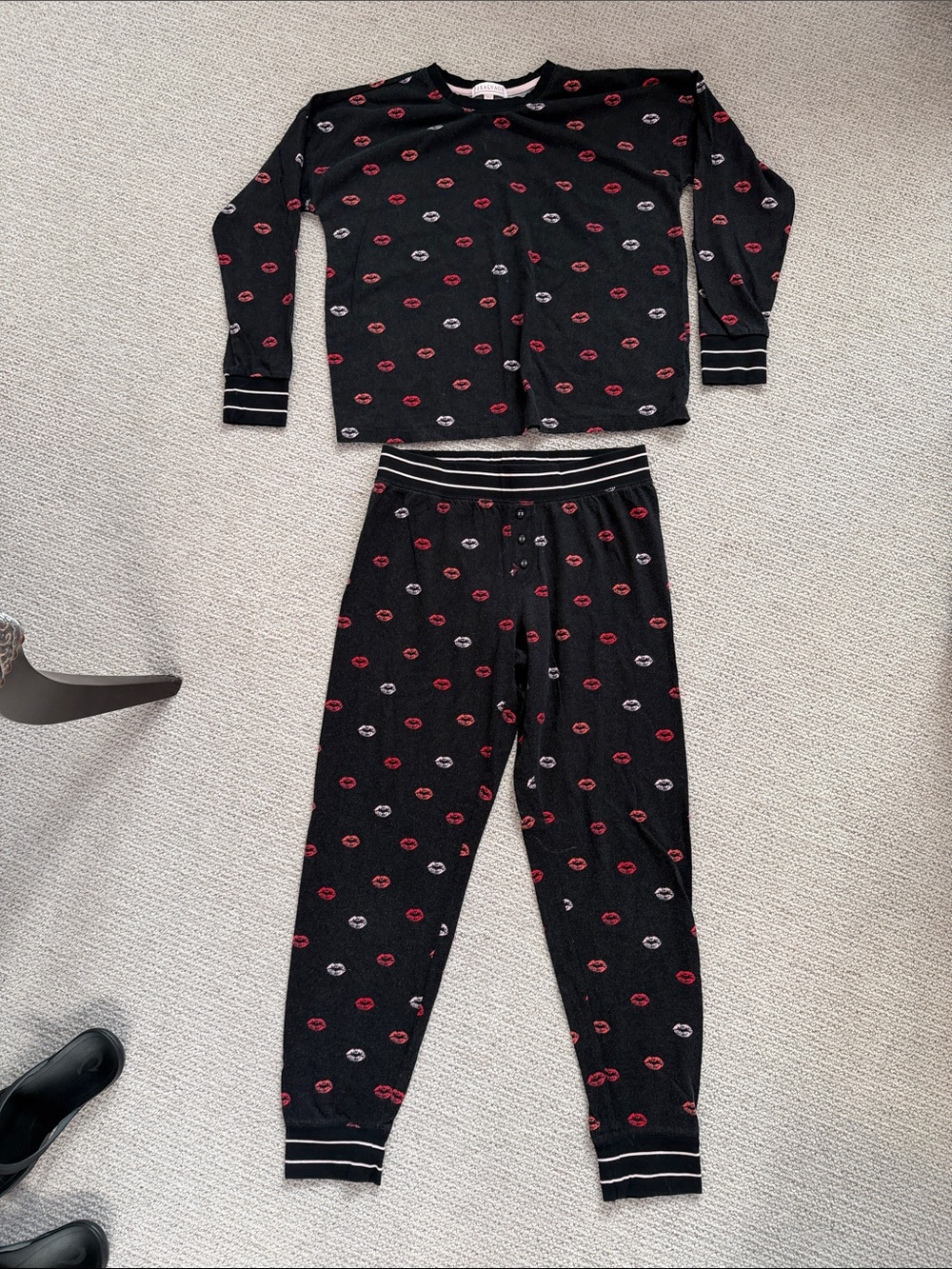 P.J. Salvage PJ Set Black with Red, Pink & White Lip Motif